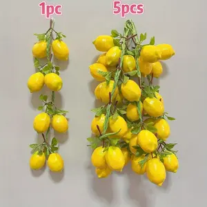 5-Pack Realistic Lemon Fruit String, Foam Plastic Fake Lemons with Leaves, Decorative Props Ornaments for Home, Restaurant, Movie Sets, Garden Decoration