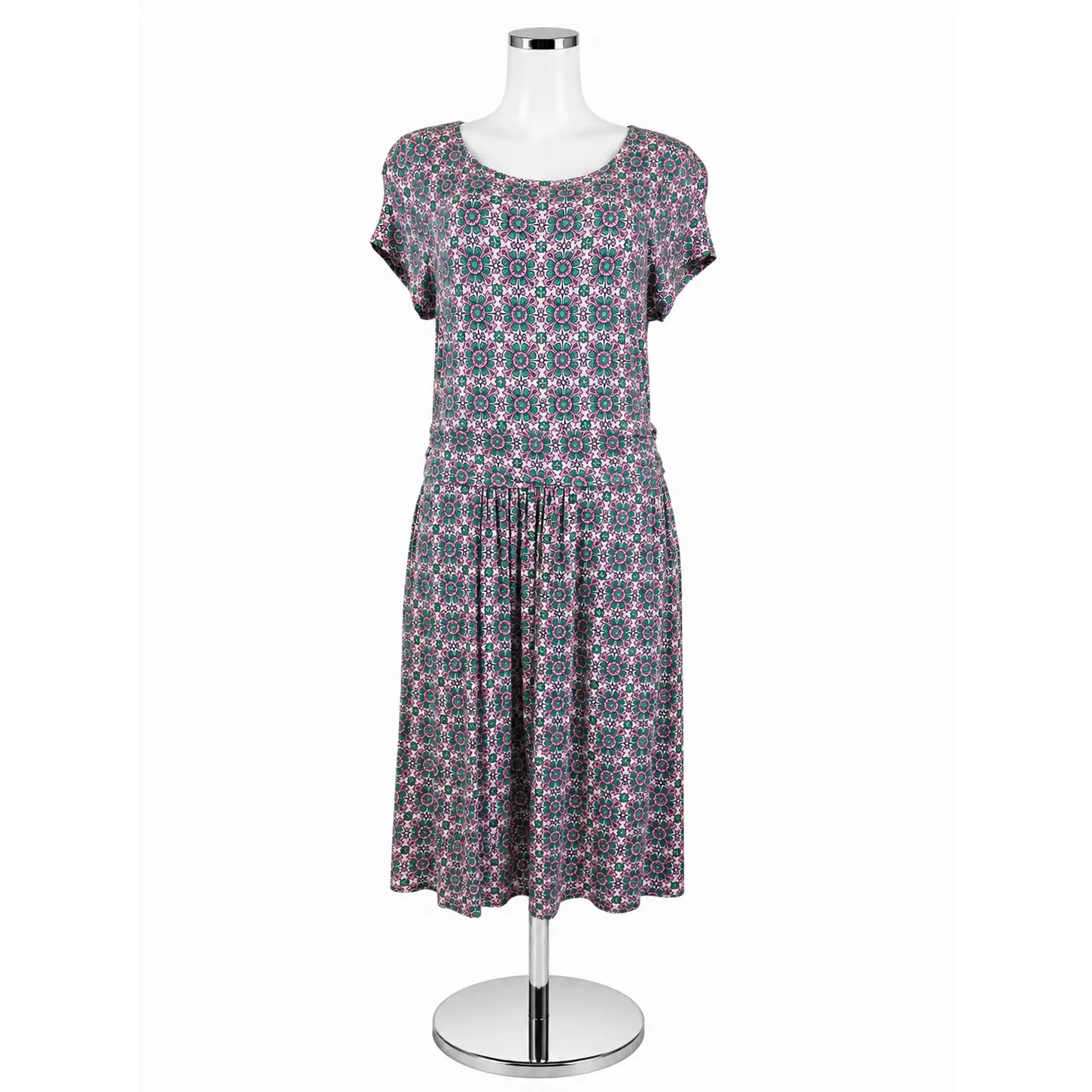 Boden Imogen Jersey Dress US 12L Geometric Tile Print Pink Green Cap Sleeve