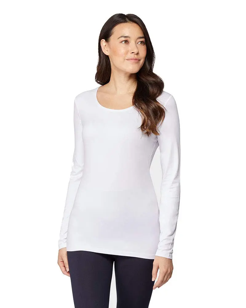 32 Degrees Heat Lightweight Thermal Baselayer Long Sleeve Scoop Top, White19, Small