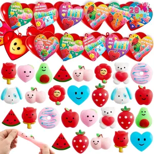 28 Packs Valentines Day Gifts for Kids, Classic Mochi Squishy Toy with Heart Valentines Day Cards for Kids School Classroom, Stress Relief Toy for Valentine Party Favors, Class Exchange Prize