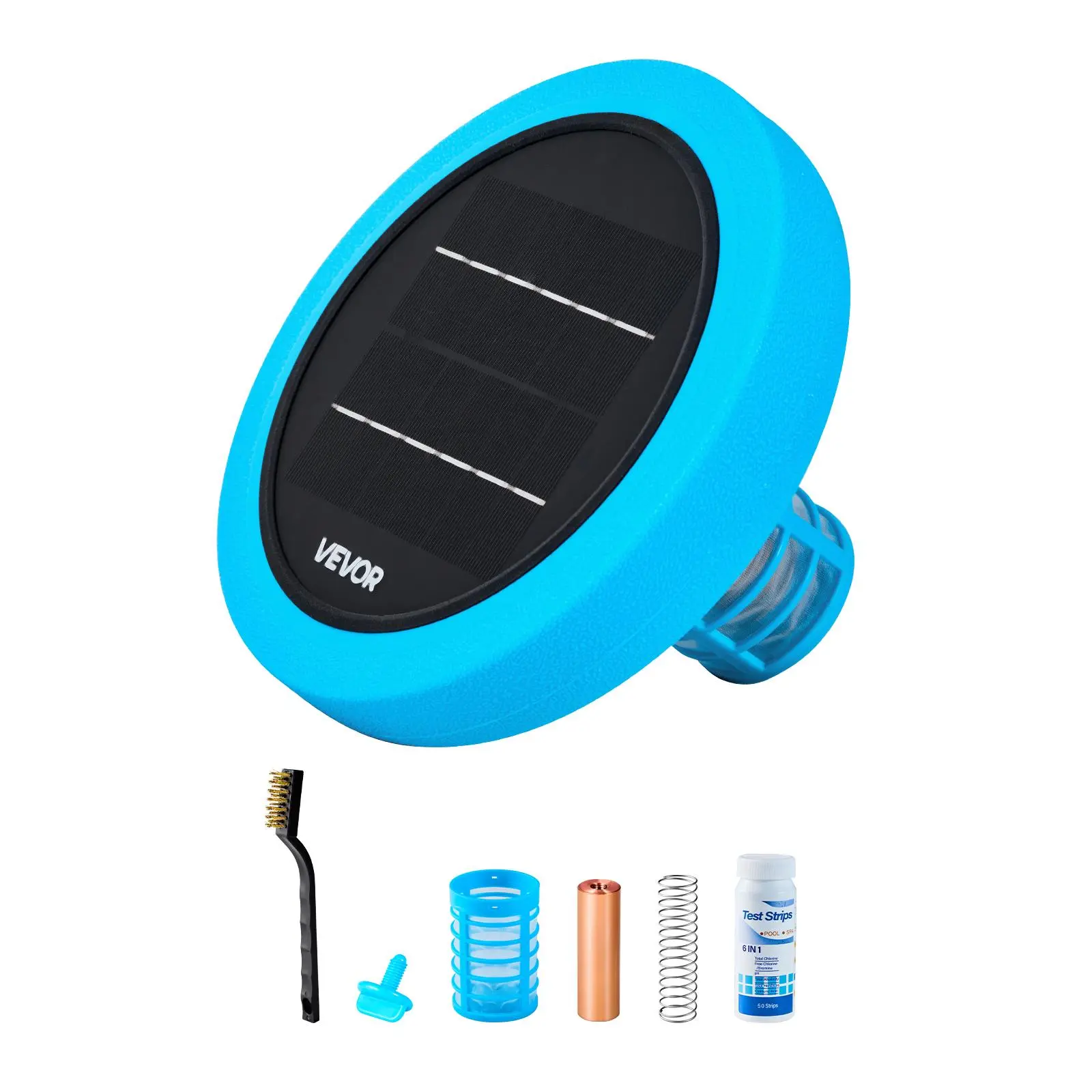 VEVOR Solar Pool Ionizer, Round Copper Pool Ionizer Up to 35000 Gal, Floating Automatic Water Cleaner and Purifier, Chlorine Free Water, with Copper Anode, Spring, Brush and Filter for Pools & Spas#BackToSchool