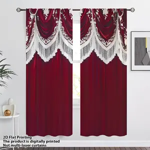 2pcs Palace Velvet Art Curtains in Digital Printing, Elegant Wedding Season Decor, for Living Room Bedroom Balcony, Window Curtain