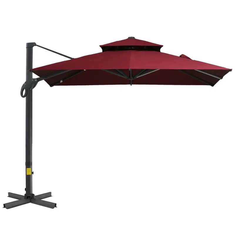 10ft Square Offset Cantilever Parasol - Outdoor Patio Umbrella with Aluminum Alloy Cross Base, Tilt Function, 360-Degree Rotation, Foot Pedal Controls, Large Coverage, Hand Crank, 9.8'L x 9.8'W x 8.5'H, Red Shade Canopy