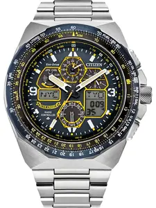 Men's Citizen Eco-Drive Promaster Blue Angels Two-Tone IP Chronograph Watch with Blue Dial (Model: JY8128-56L)
