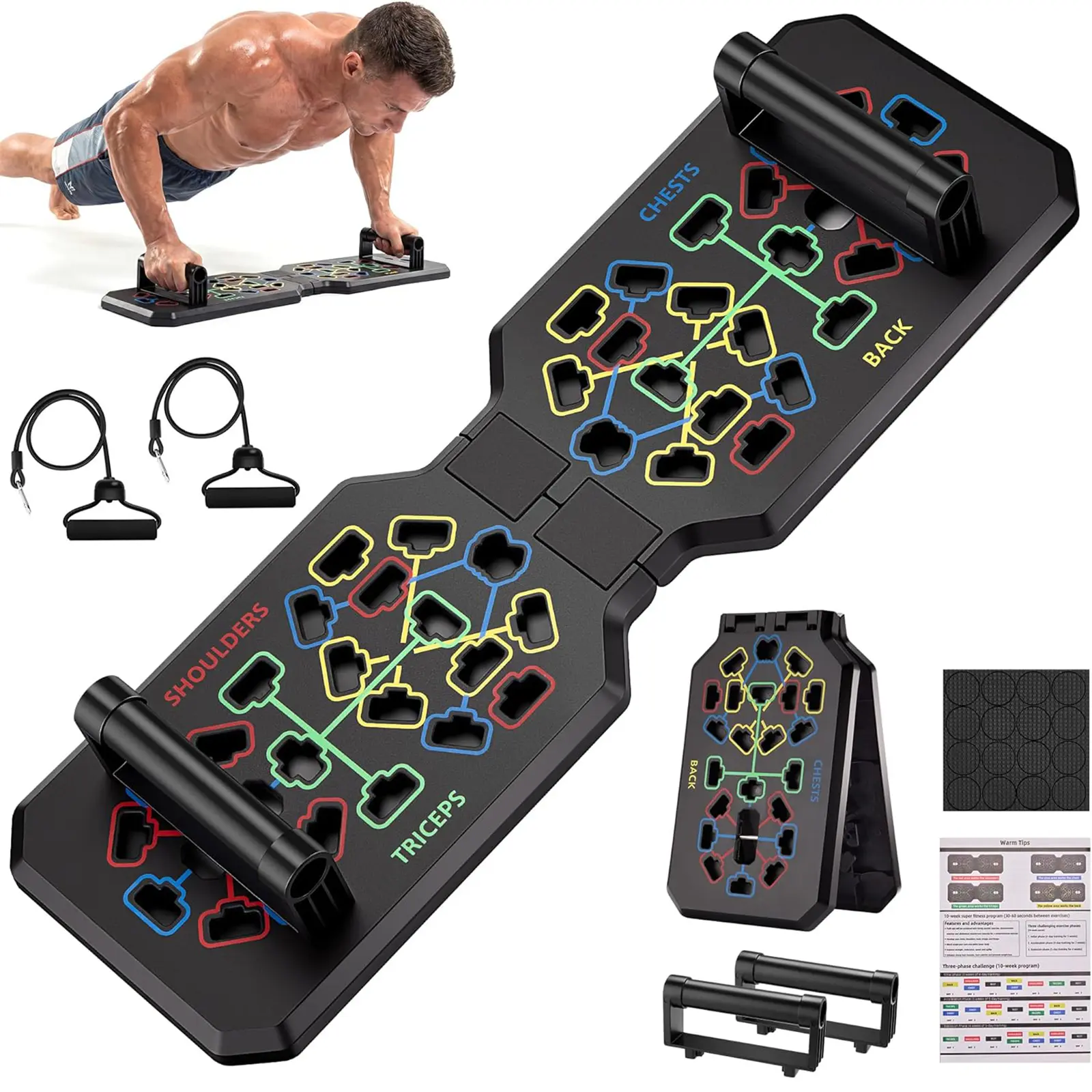 Unisex Strength Training Push Up Board - Stable Non-Slip Base, Adjustable Grip, Functional Resistance Bands, Home Fitness Tool for Upper Body Workout, Abs, Core Muscles, Efficient Workout Results, Upperbody Workout