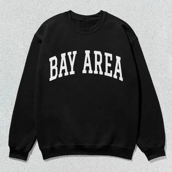 Men's Collegiate Crewneck Bay Area Sweatshirt - Menswear, Cotton Blend-Polyester Fabric, Letters Design, Unisex Fit Casual Long-Sleeve Tops