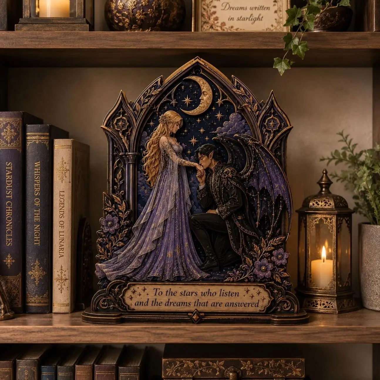 ACOTAR Inspired Wooden Block, To The Stars Who Listen Sign, Feyre and Rhysand Gift, Gothic Celestial Book Nook Decor, Fantasy Romance Plaque