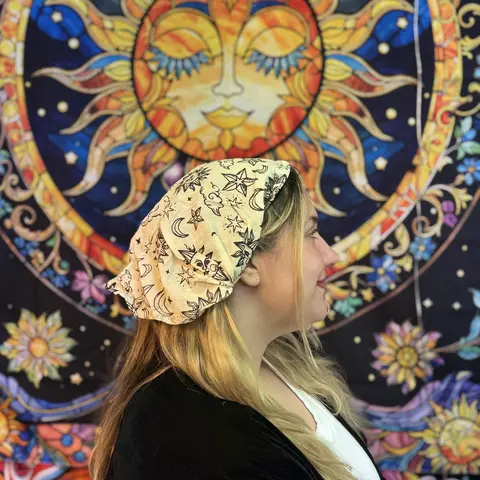 Celestial Witchy Handmade Cotton Head Band, Stretchy Bohemian Style Hair Wrap, Hippie Boho Cute Bandana, Earth Tone,Hair Accessories, Whimsy