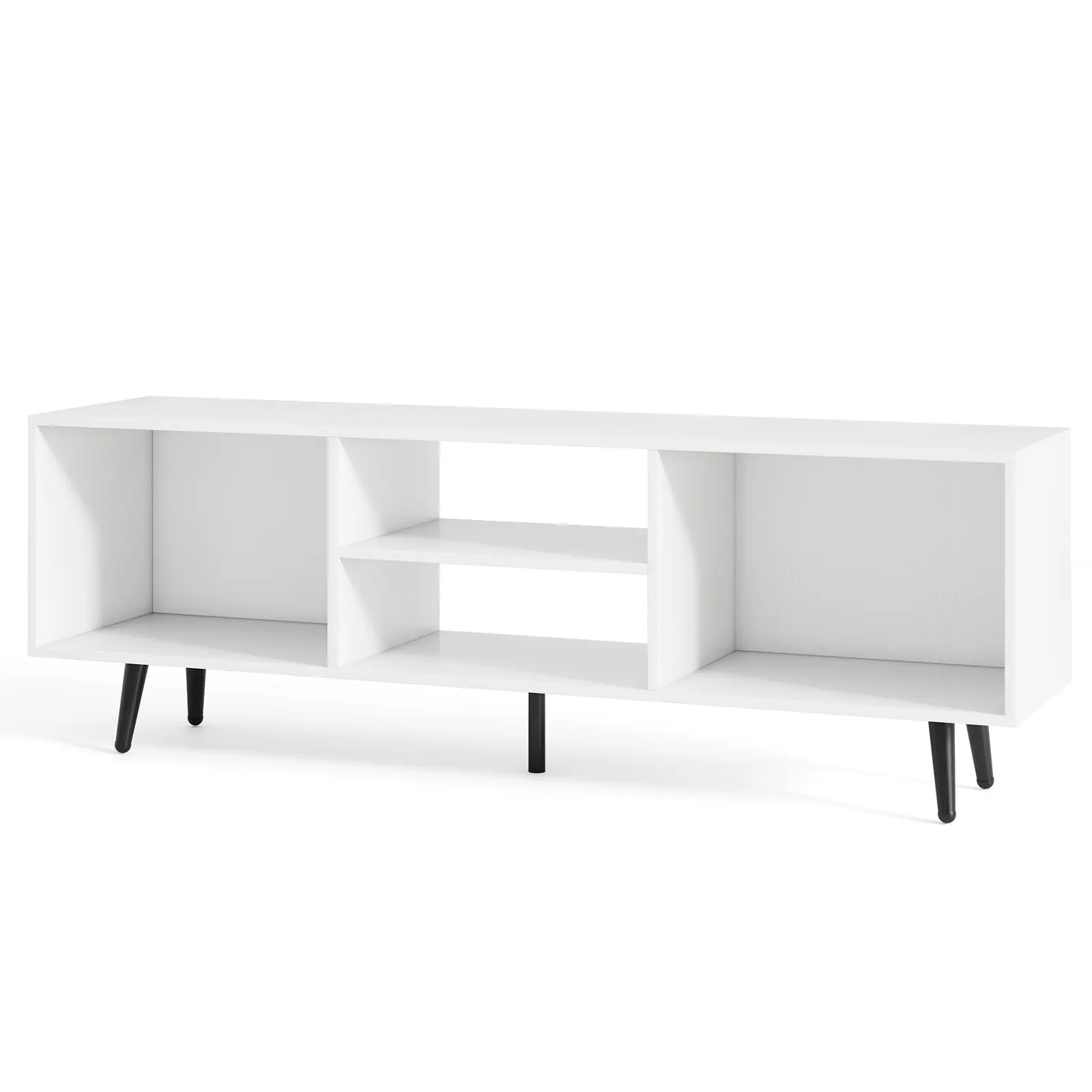 COSTWAY - 47.5 Inches TV Stand for 55-Inch TV with Compartments and Metal Legs-White