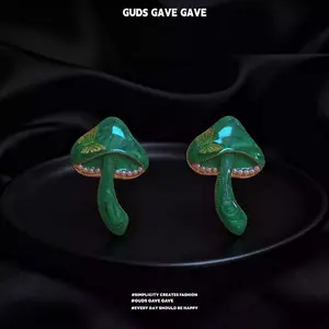 GUDS GAVE French Style Luxury Mushroom Drip Oil Earrings | Cute Girlish Temperament Stud Earrings