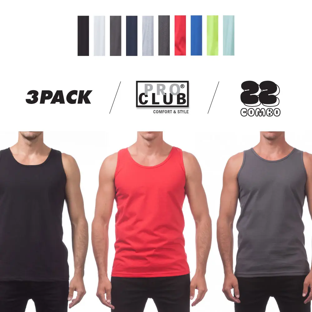 PROCLUB Men's 3-Pack Soft Fitted Cotton Blend Crew Neck Tank Top - Breathable, Sleeveless Athletic Tee for Gym Workout, Casual Wear (S to 5XL)