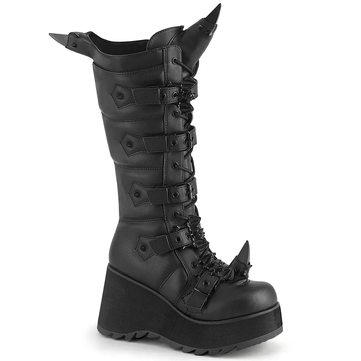 Demonia Scene-157 Women's Black Platform Boots with Rubber Spikes