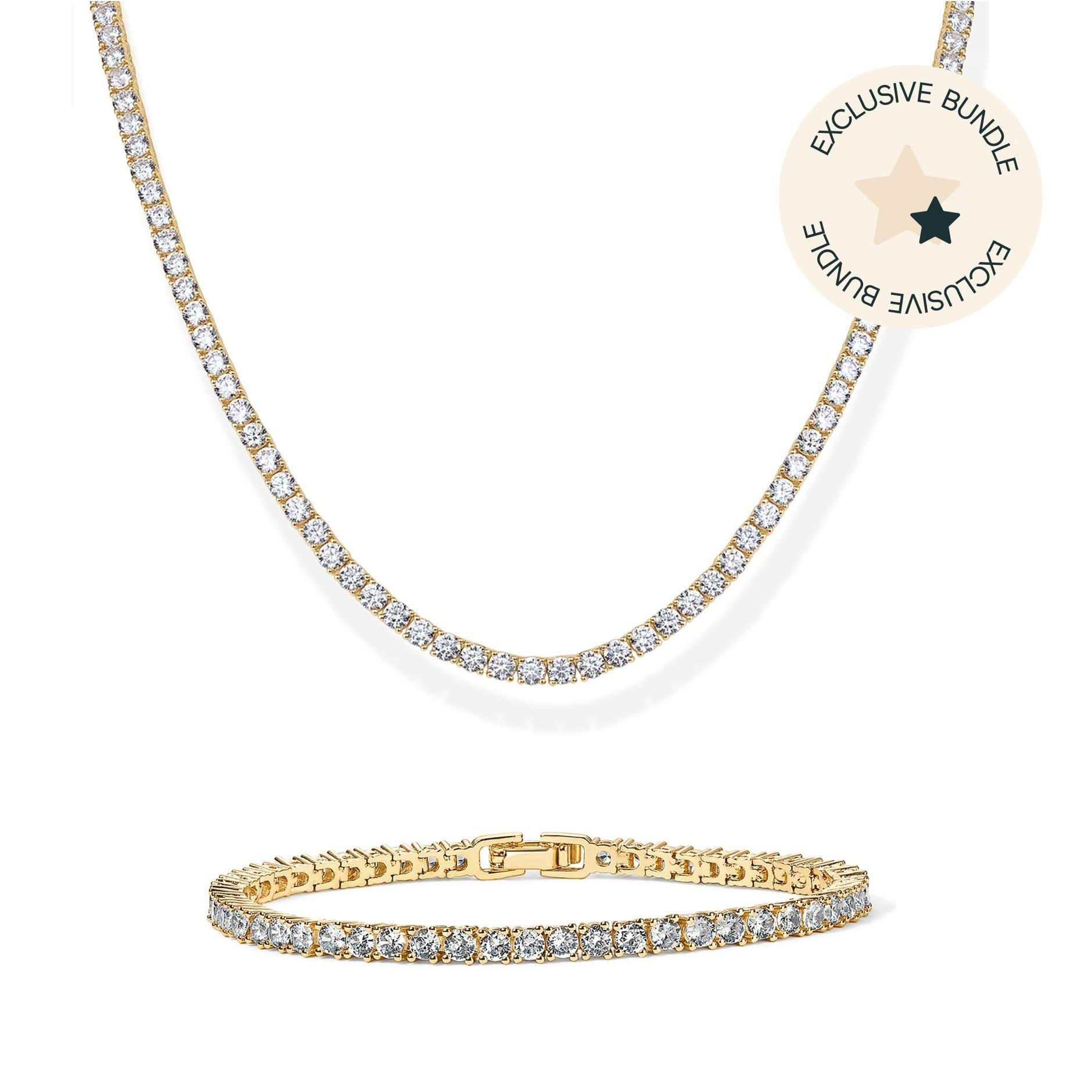 PAVOI 14K Gold Plated Bracelet and Necklace Set for Women – 3mm CZ Tennis Bracelet and Tennis Necklace - Tiktok Set