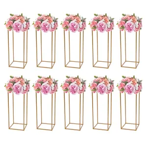 10PCS Gold Rectangular Flower Stands Iron+Plastic 10kg Load Modern Freestanding For Wedding/Party/Cafe Home Event Decor