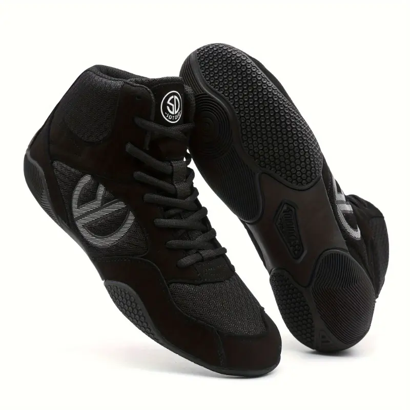 Men's High-Top Wrestling Shoes - Minimalist, Lightweight, Breathable Footwear Athletic Trainer with Laces, Non-Slip Rubber Sole for Gym Training, Combat Sports, Male, Slip Resistant