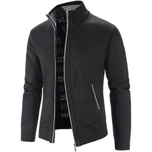 Men's Stand Collar Knit Cardigan, Fall Winter Casual Fleece Lined Sweater Jacket, Warm Zipper Pullover Outerwear, Office Daily Wear, Winter Fashion ClothingGift