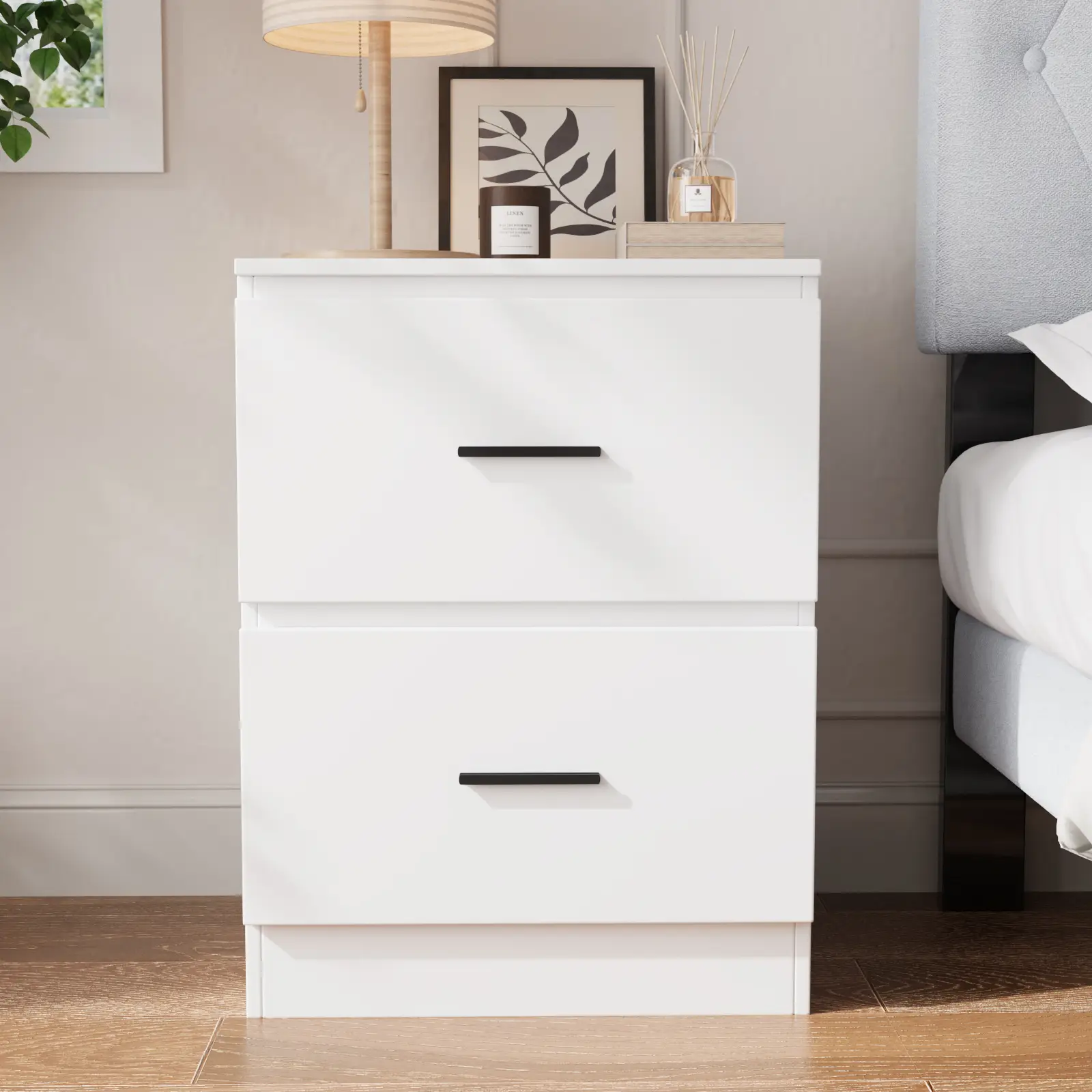 VOWNER Modern Nightstand Small Dresser with 2 Drawers Side Tables Bedroom End 2-Tier Night Table Bedside Storage Furniture Night Stand for Entryway, C