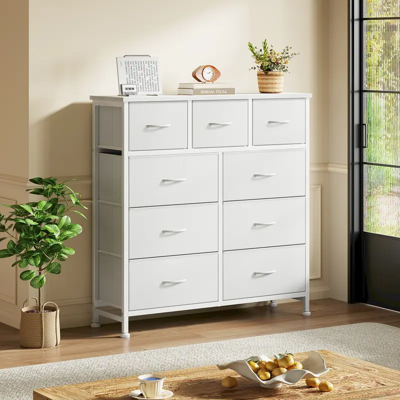 9 Drawers Dresser for Bedroom, Storage Drawers, Fabric Storage Tower  Chest of Drawers with Fabric Bins, Sturdy Metal Frame