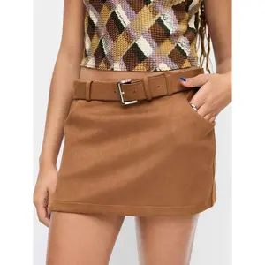 Cider Suede Low Rise Mini Skort With Belt