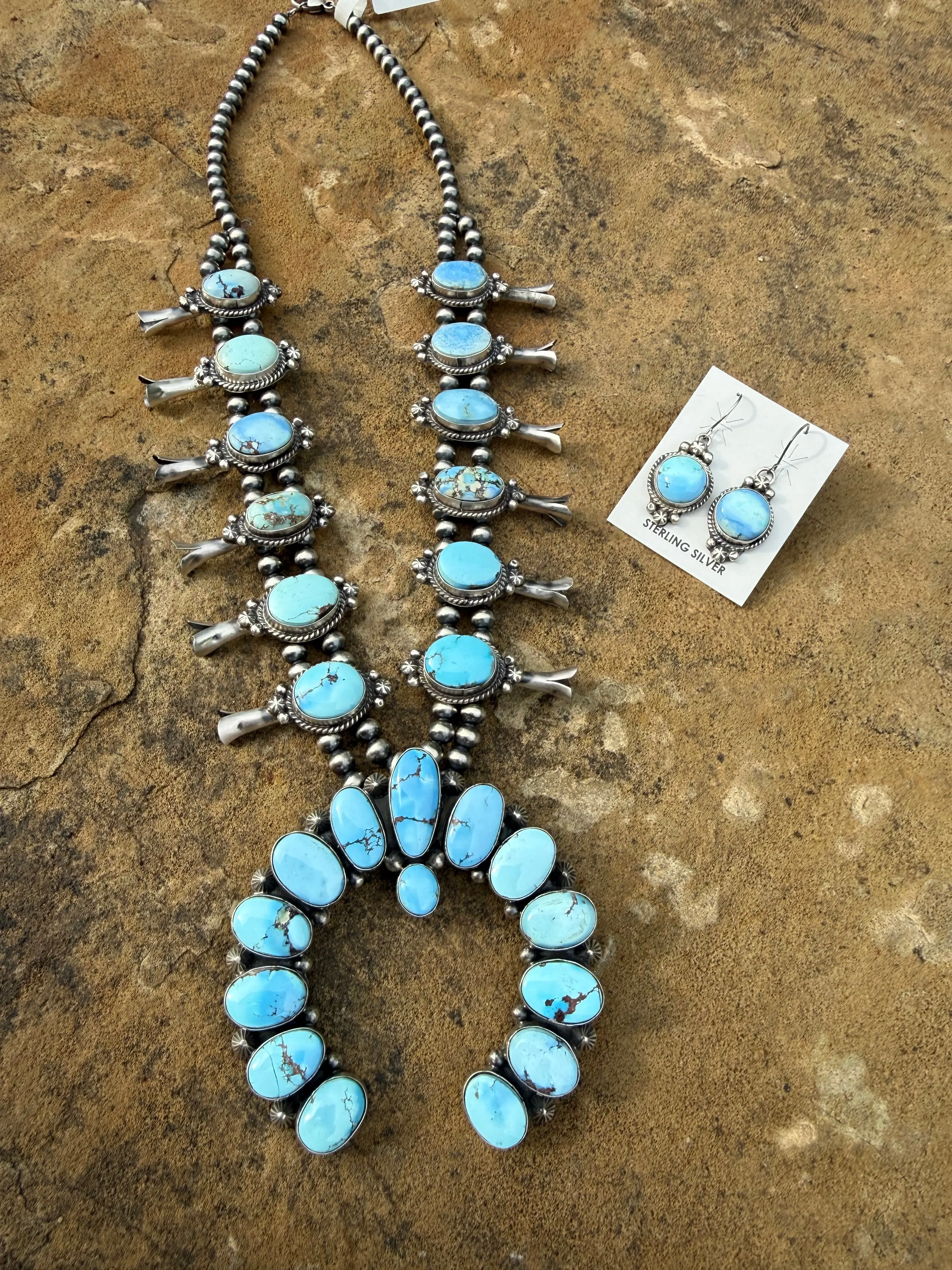 Native Golden Hills Turquoise Squash Blossom Statement Necklace