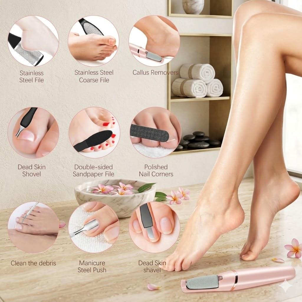 Electric Callus Removers for Feet, Electric Foot Callus Remover Pedicure Kits Rechargeable with12 in 1, Removes Dry Skin for Smoother Feet, Foot Care for Dead Skin Ideal Gift, Assorted (Pink)