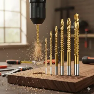 Premium Multi-Material Drill Bit Set: Carbide Taps, Wood Boring Bits, 3-Flute Spiral Drills & Thread Repair Tools for Metal, Wood, Plastic - Complete Portable Kit for Cutting, Precision Drilling & Fast Hole Creation.