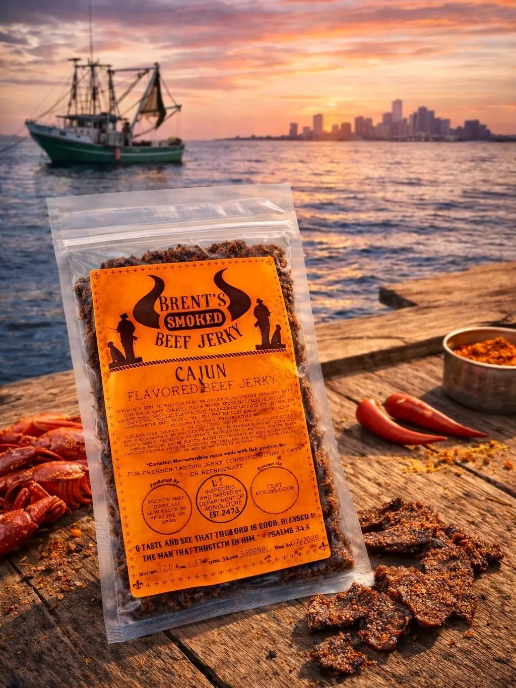 Brent’s Beef Jerky – Cajun Flavor Smoked Beef Jerky 2.5 oz and 8.0 oz