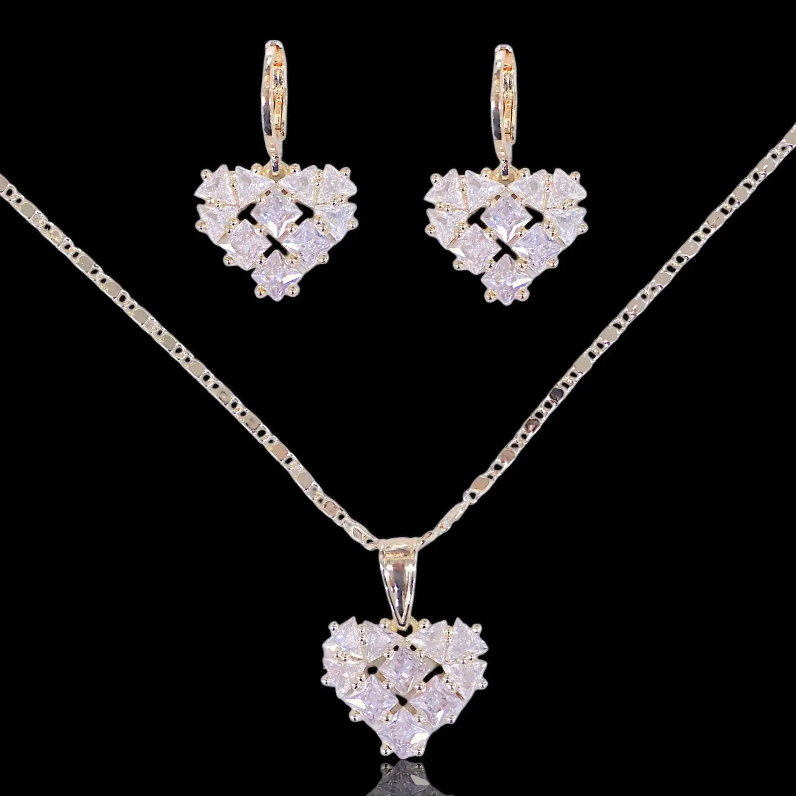 BRILLIANT HEART ZIRCONIA SET GOLD FILLED ORO LAMINADO