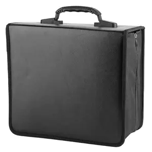 212 MAIN 400-Disc CD DVD Storage Binder Wallet with 50 Pages Leather Cover, Plastic Organiser Sleeves, Portable Media Disk Bag, Carrying Strap, Black (Home Organizer Storage Bag)