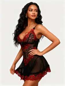 RSLOVE Spring Bloom Ultra-Soft Contrast Lace Lingerie Set - Stretchy High-Waist Babydoll with Scalloped Details - Vibrant Colors for Every Mood - Floral Fitted Loungewear Womenswear Summervibes