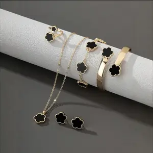 Flower Design Jewelry Set, Gifts for Girlfriend Elegant Necklace & Bracelet & Bangle & Ring &Stud Earrings,Prom Jewelry, Fashion Cute Jewelryfor Party, Daily Decor, Trendy All-match & Exquisite Jewelry for Birthday Gift