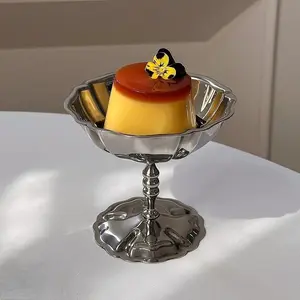 1-Pack Food Grade 304 Stainless Steel Ice Cream Cups - Vintage Fluted Footed Dessert Bowl, Rust-Proof Elegant Serving Dish for Afternoon Tea, Picnic, Kitchen Use, Durable Kitchenware, Stainless Steel Bowls, Kitchenware, Tableware (7.5x10.3cm)