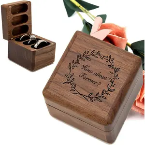 Wood Ring Box for 3 Rings Wedding Ceremony - Engraved Wooden Ring Bearer Box Wedding Accessories, Ring Boxes for Wedding Ceremony, Rustic Keepsake Engagement Wedding Ring Holder Gift