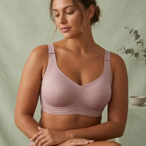 HeyComfy Wire Free Jelly V-Neck Bralette for Women - Stretchy Seamless Push Up Minimizer, Full Coverage Posture Correcting Soft, Hook and Eye Plus Size Underwear for Yoga, Hand Wash Compatible (34DDD)
