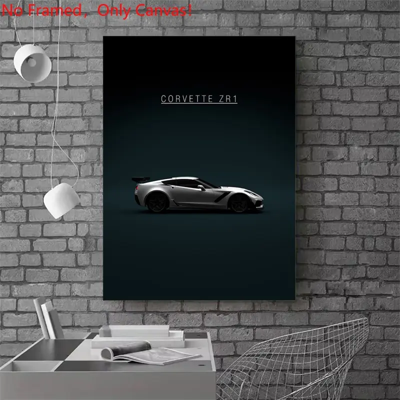 1 Piece/Set frameless canvas painting print Photo poster,Luxury Artistic sports car art ，Corvette ZR1 Car Poster， a perfect gift for cars loves, ideal gift for bedroom, living room, dorm hallway, kitchen, mural, wall decoration, room decor