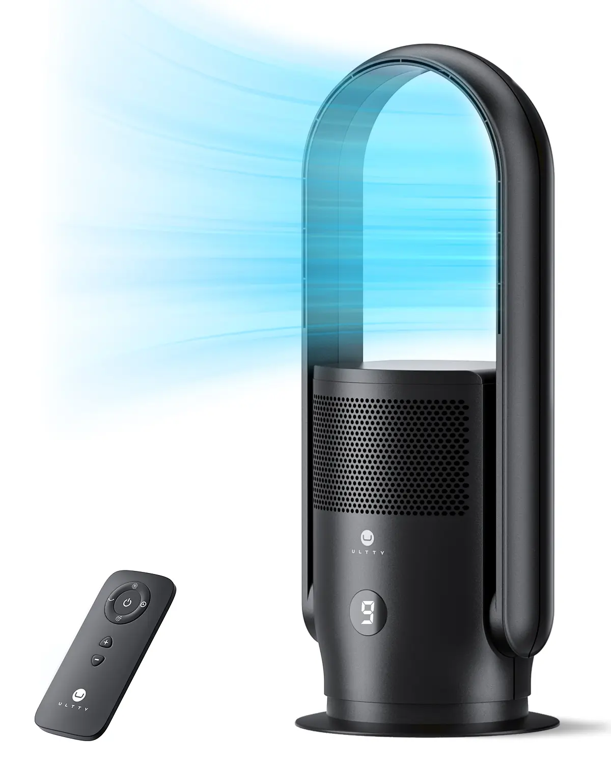 ULTTY Bladeless Tower Fan and Air Purifier in one, 90° Oscillating Bladeless Fan with Remote, Touch, 8H Timer, Floor Fans for Bedroom Whole Room Home Office R021, Black