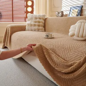 Fluffy Sherpa Thickened Quilted Sofa Couch Covers, Fashion Couch Protector | Pet-Friendly & Scratch-Resistant Ultra Soft Solid Color Sofa Throw - Machine Washable, Perfect for Living Room | Multi-Use Sofa Pad Protector to Boost Home Vibes