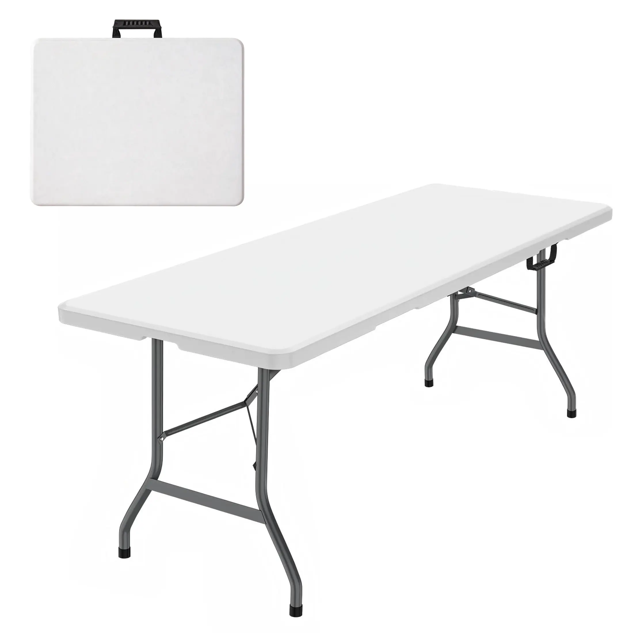 1/2/3 PC 6FT Folding Table, Portable Picnic Table Indoor Outdoor, for Camping, Party, Wedding, Picnic, with Lock, Handle - White