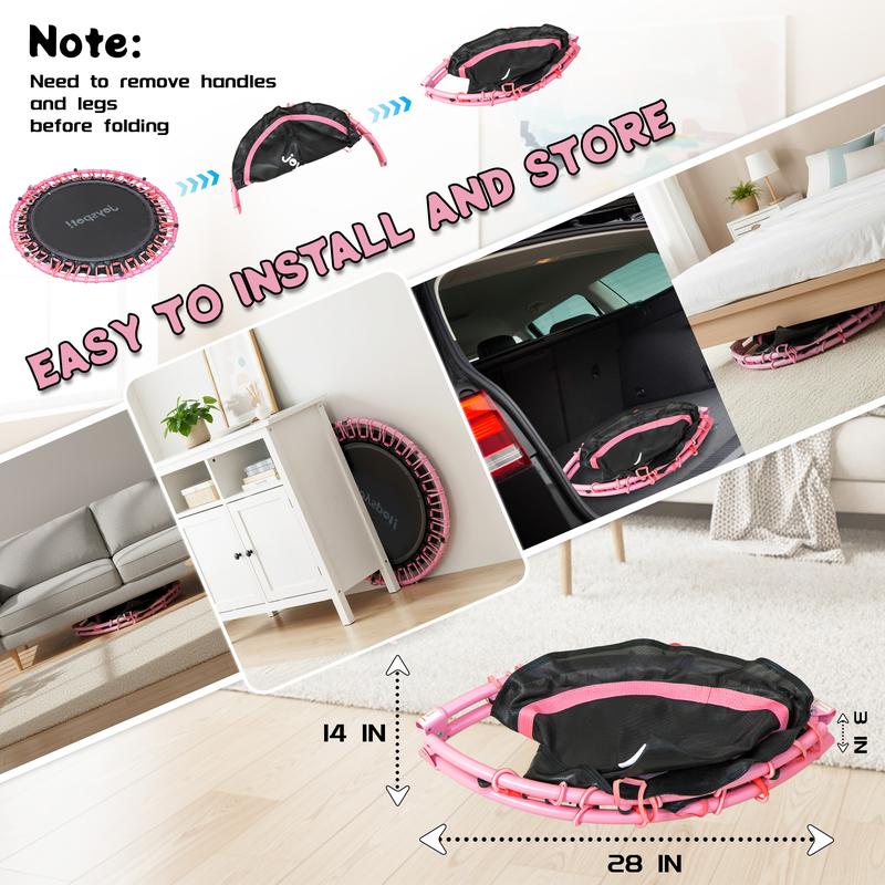 JOY SPOT! 450 LBS Foldable Trampoline 40" Fitness Trampoline with Bungees Adjustable Foam Handle/T Handle No Rope Training Jump Rope Home Gym Workout Stable Quiet Exercise Rebounder for Adults, Valentine's gift