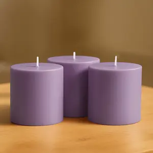 6-Pack Unscented Pillar Candles – Dripless 3"x3" Lavender Lilac Paraffin Wax with Smokeless Cotton Wicks, Clean & Long-Lasting 30-Hour Burn