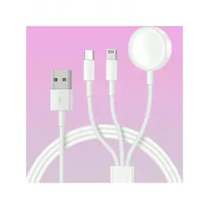 1-Pack 3-In-1 Charging Magnetic Watch Charger USB Multi-Charging Cable, Magnetic Travel Charger, Compatible With Apple Watch Series Ultra/SE/9/8/7/6/5/4/3/IPhone 15/14/13/12/11/XS/XR/S24/S23/S22/S21 Portable