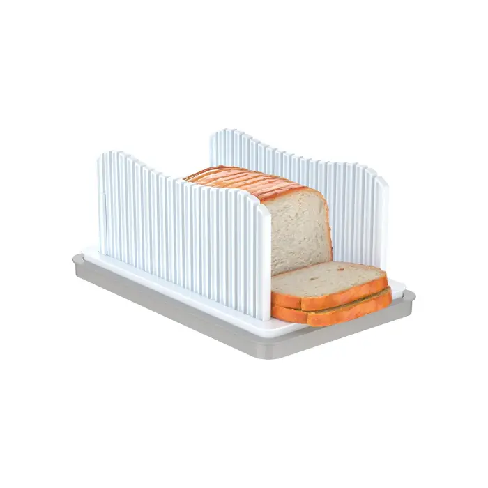 Bread Slicer for Homemade Bread, Foldable Bread Cutter with Crumb Tray, Adjustable Width Bread Slicing Guide for Loafs, Sandwiches, Bagels, and Cakes