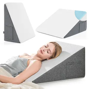 Wedge Pillow for Sleeping Bed Wedge for Headboard Triangle Pillow Memory Foam Wedges for Acid Reflux GERD Snoring Post Surgery Back Pain Relief Leg Elevation Washable Cover