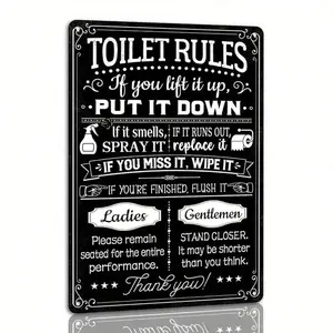 Funny Metal Toilet Rules Sign For Bathroom - Humorous Bathroom Etiquette Wall Art - English Language, Metal Material With Versatile Mounting For Home, Bar Decor - 1 Piece