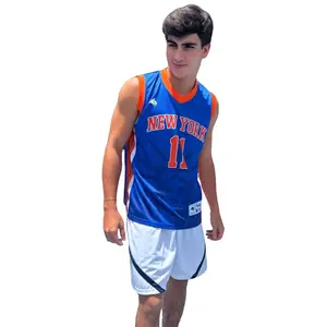 New York Basketball Jersey -#11 Blue Premium Mesh Fans Edition Sleeveless Unisex Relaxed Fit with Tonal Skyline Graphic