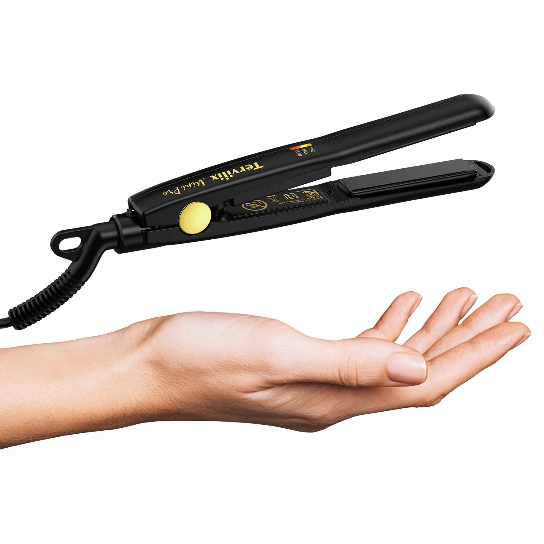 Terviiix Mini Hair Straightener, Adjustable Temperature, Black