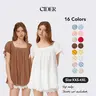 Cider Square Neck Solid Ruffle Knotted Short Sleeve Blouse - Casual Womenswear Top with Puff Sleeves and Fitted Fit Shirts