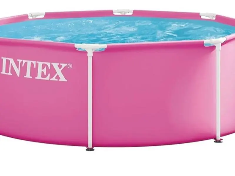 INTEX Metal Frame 8 ft x 30 in Above Ground Pool Set, Round Swimming Pool with Steel Frame