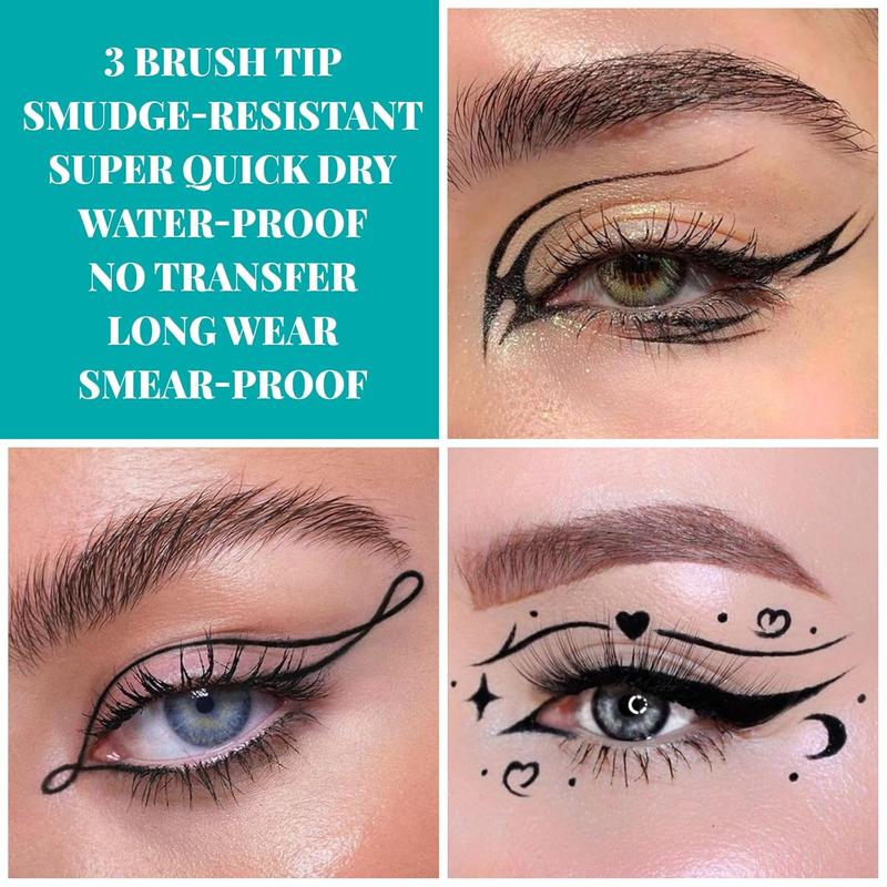 UCANBE 3pcs Black Liquid Eyeliner Kit - Different Sleek Brush Tips for Precision: Micro Fine, Slim Angled, and Thick Marker. Waterproof, Long-Lasting (24H), Quick Dry, Smudge-Resistant, Perfect for Daily & Bold Looks, Festivals, Parties, and Gifts