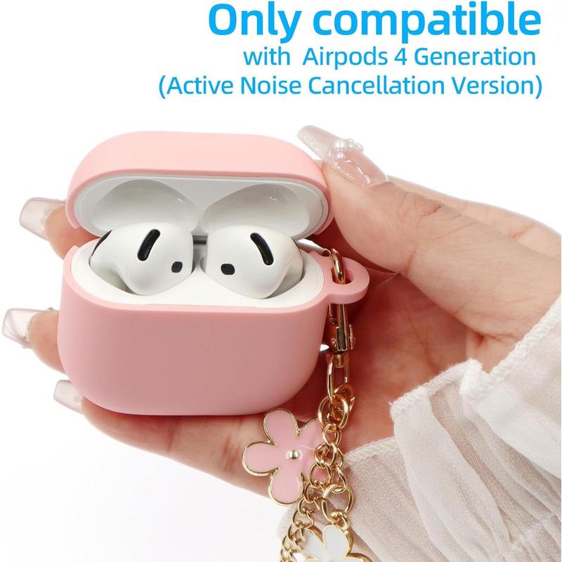 Compatible with AirPods 4 Case , Premium Soft Silicone Protective Case Cover for Apple AirPods 4th Generation with Cleaner Kit, Carabiner and Keychain Accessories for Women Girls (Pink)